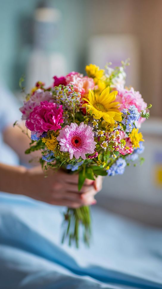 Bouquet de fleurs tenu par une femme