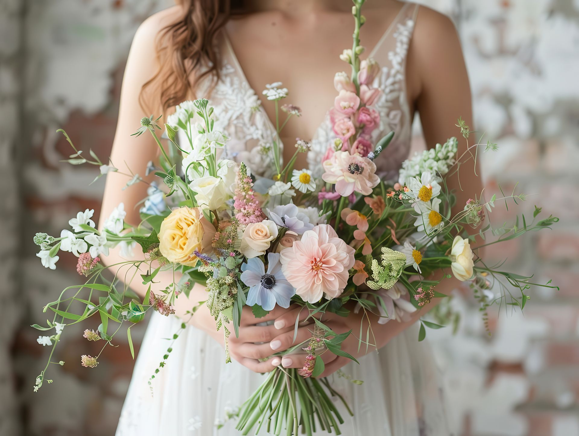 Une mariée tenant un bouquet de fleurs