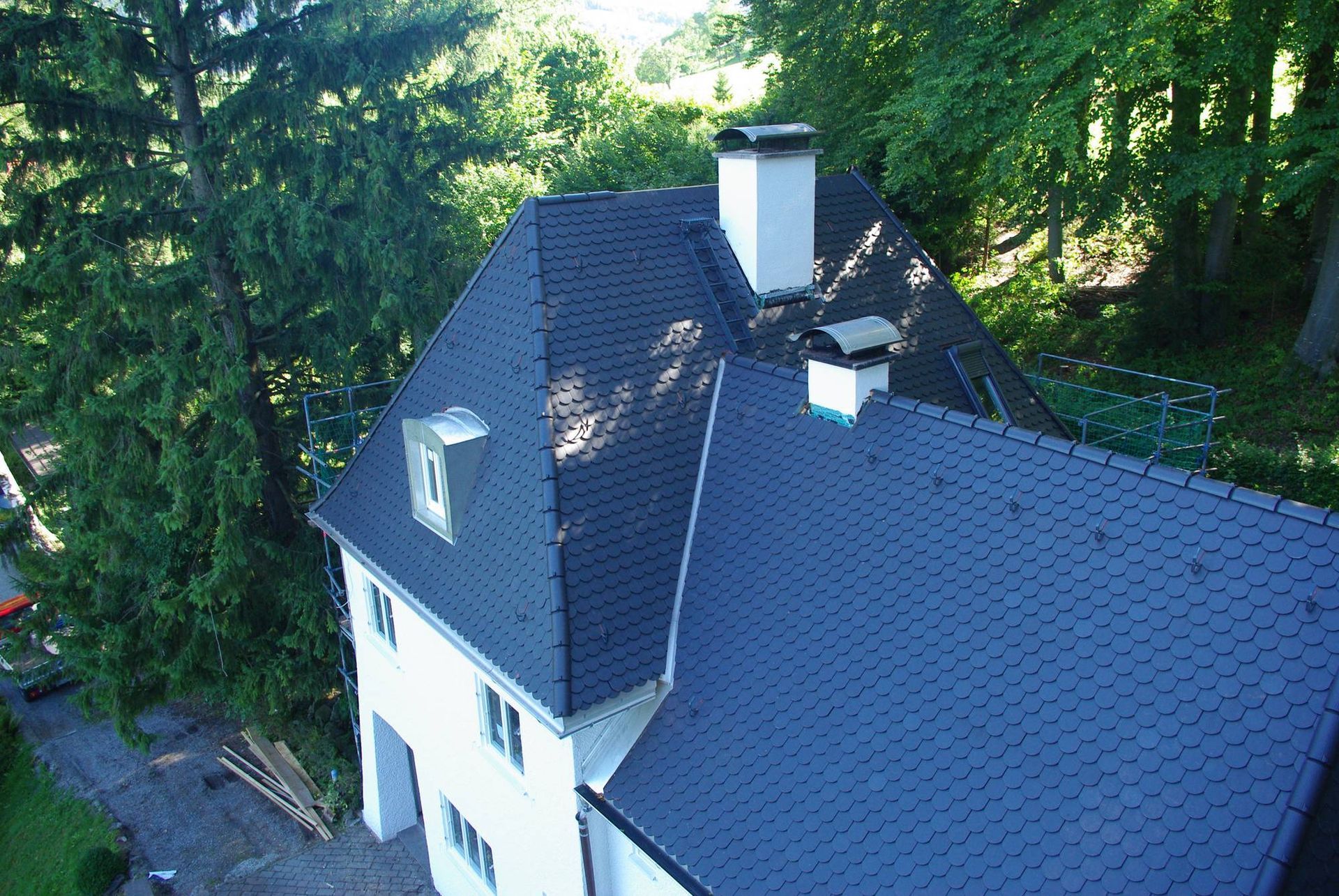 Dachbedeckung eines Hauses, Ansicht von oben