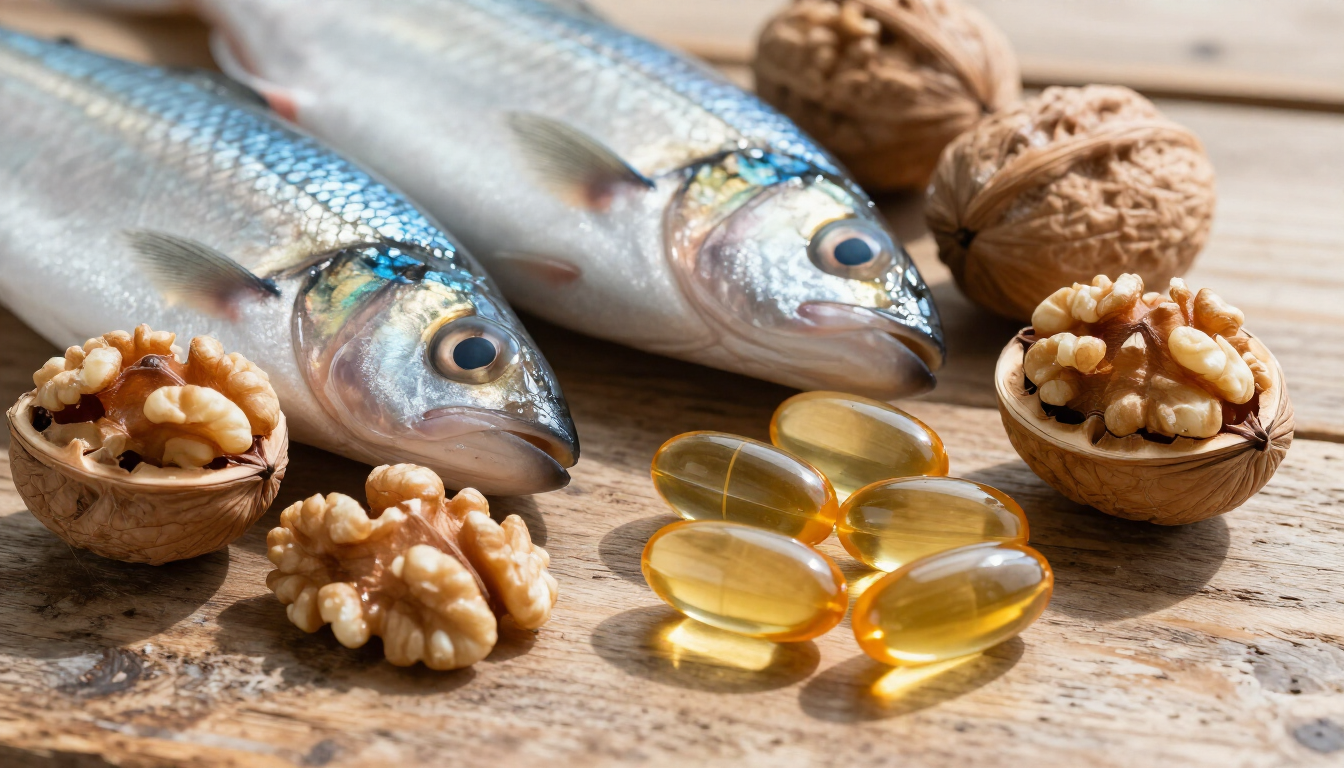 Cápsulas de Omega 3 doradas y brillantes
