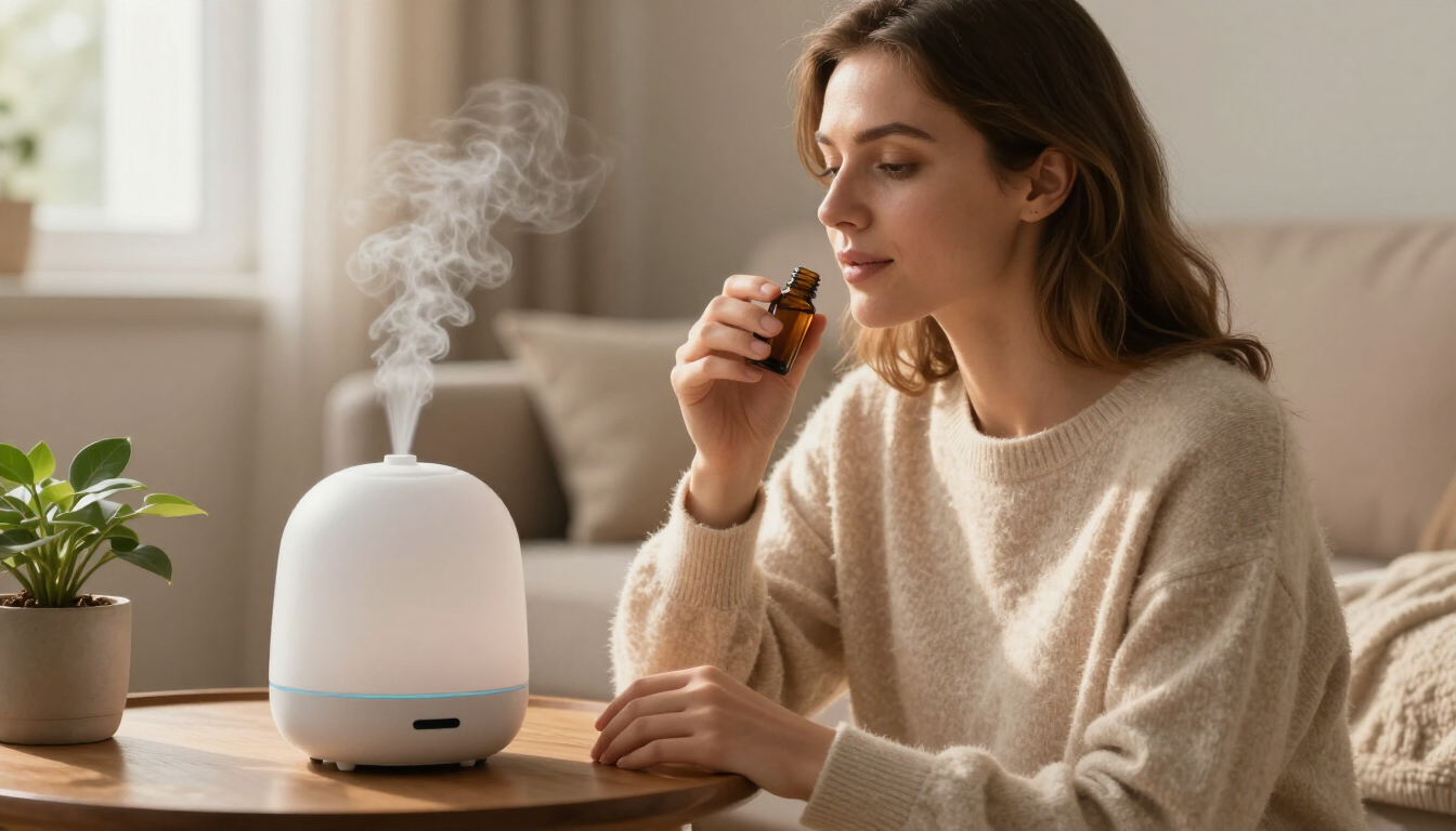 Mujer usando difusor de aromas