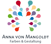 Logo with colorful petal shapes above text “Anna von Mangoldt Farben & Gestaltung”