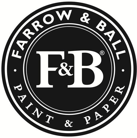 Schwarzes und weißes, kreisförmiges Logo von Farrow & Ball Paint & Paper mit den Initialen F&B