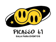 Logotipo para el espacio para eventos Picasso 61: caras sonrientes amarillas interconectadas sobre un fondo negro