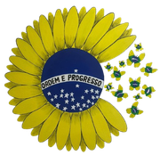 Un dibujo de un girasol con las palabras ordem e progresso en él.