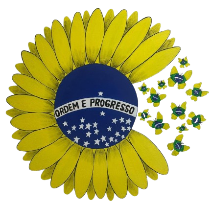 Un dibujo de un girasol con las palabras ordem e progresso en él.