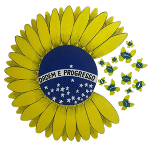 Un dibujo de un girasol con las palabras ordem e progresso en él.