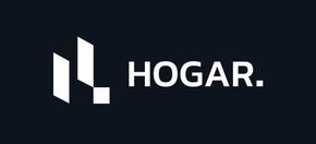 Un logo blanco sobre fondo negro que dice hogar.