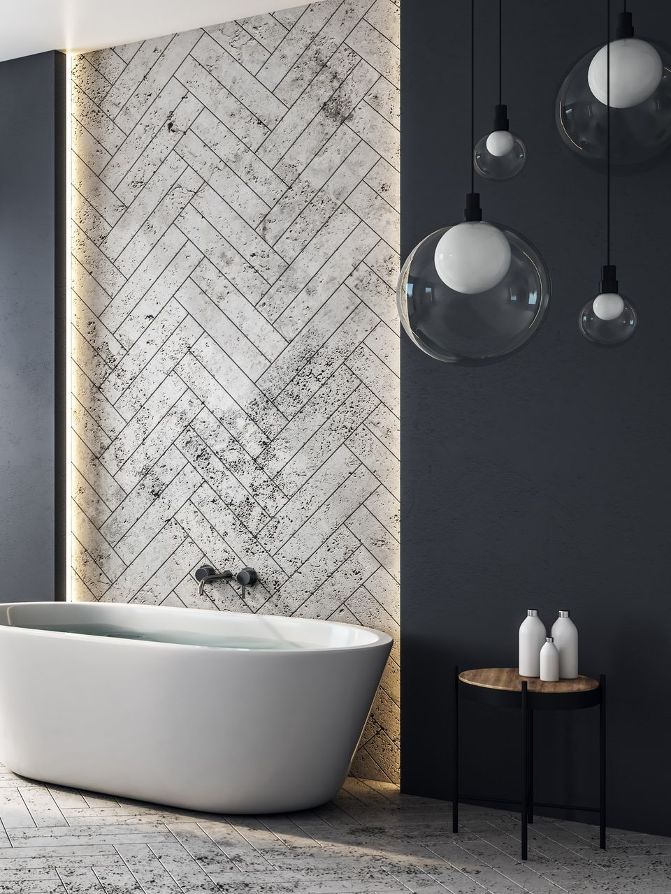 Salle de bains moderne avec baignoire à gauche