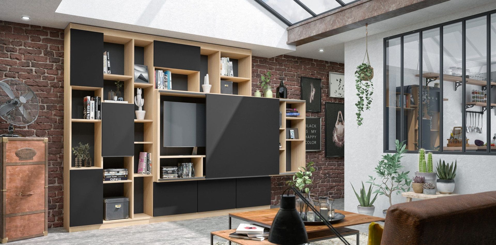 Meuble TV noir dans un salon