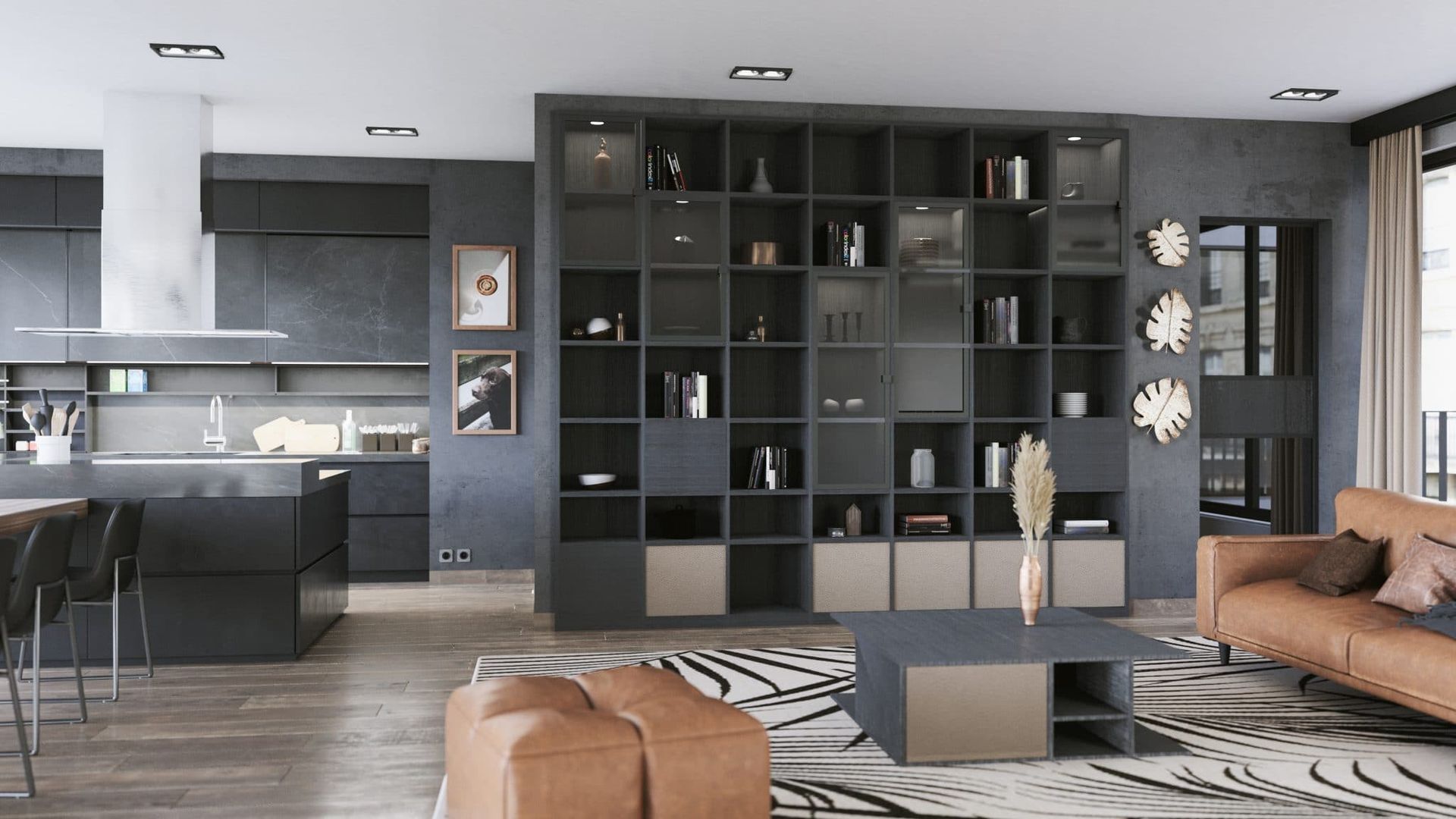 Placards noirs dans un salon