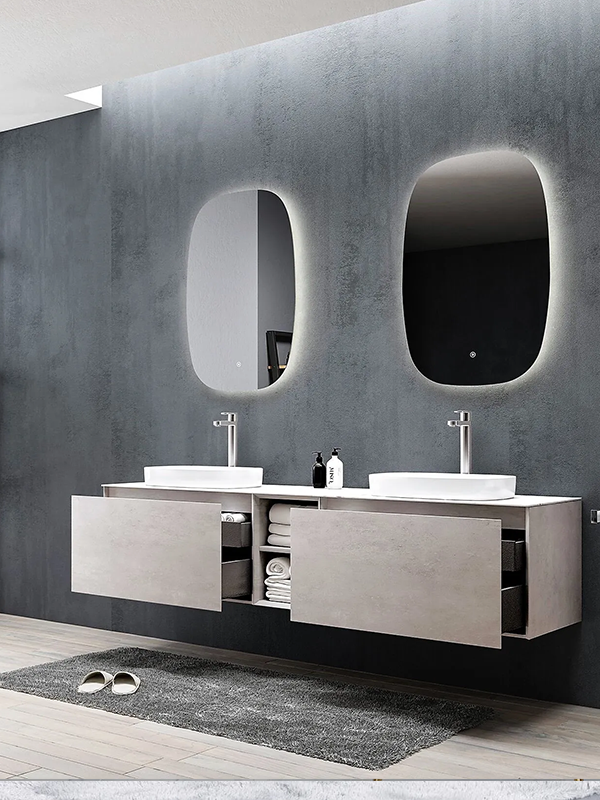 Une salle de bains avec une double vasque