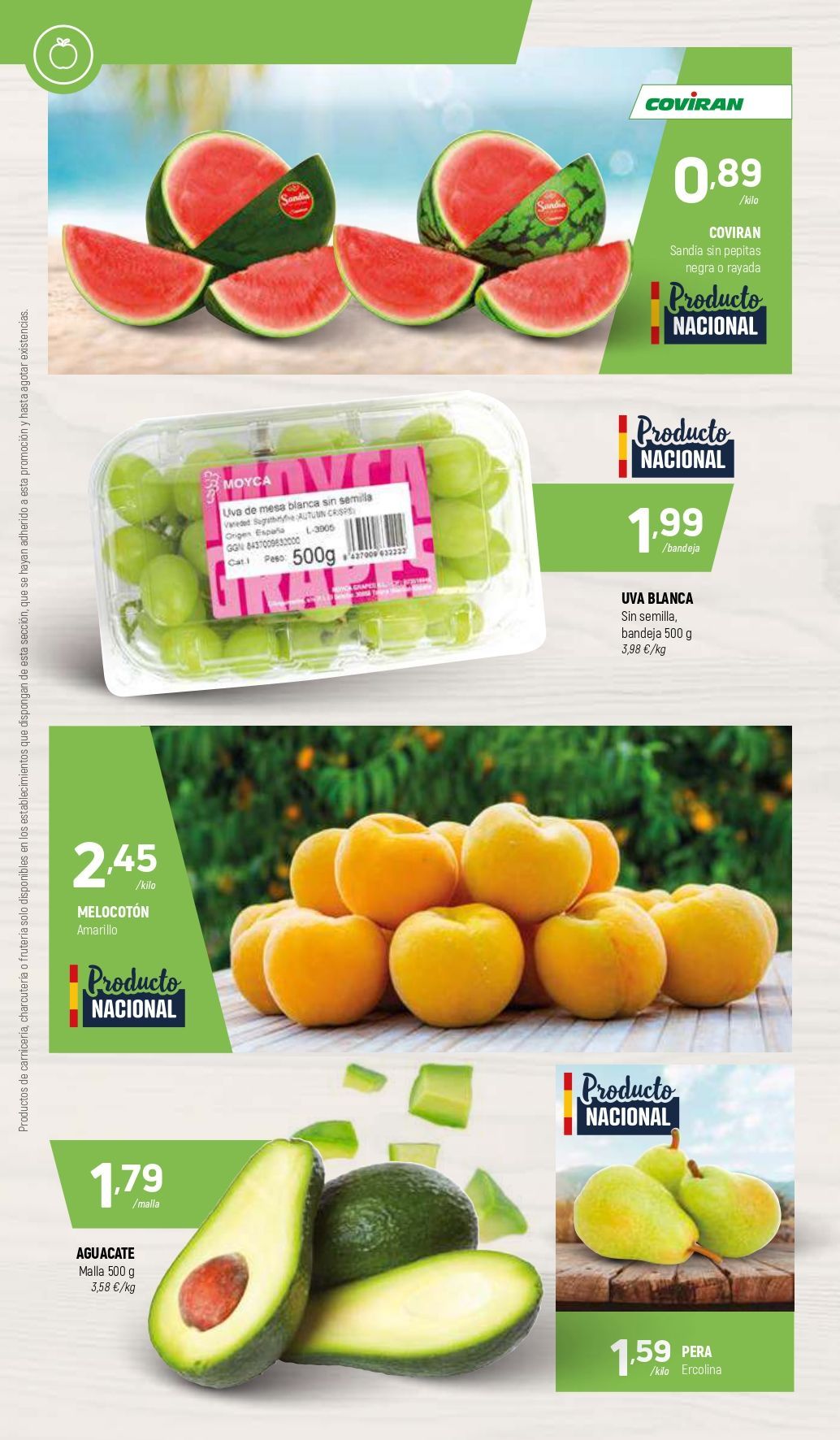 Un volante de una tienda que vende sandía, uvas, manzanas y aguacates.