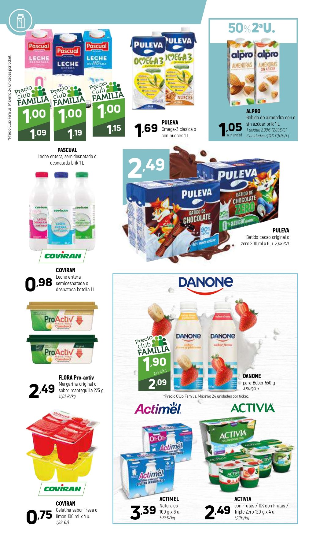 Un folleto de un supermercado muestra una variedad de productos lácteos.