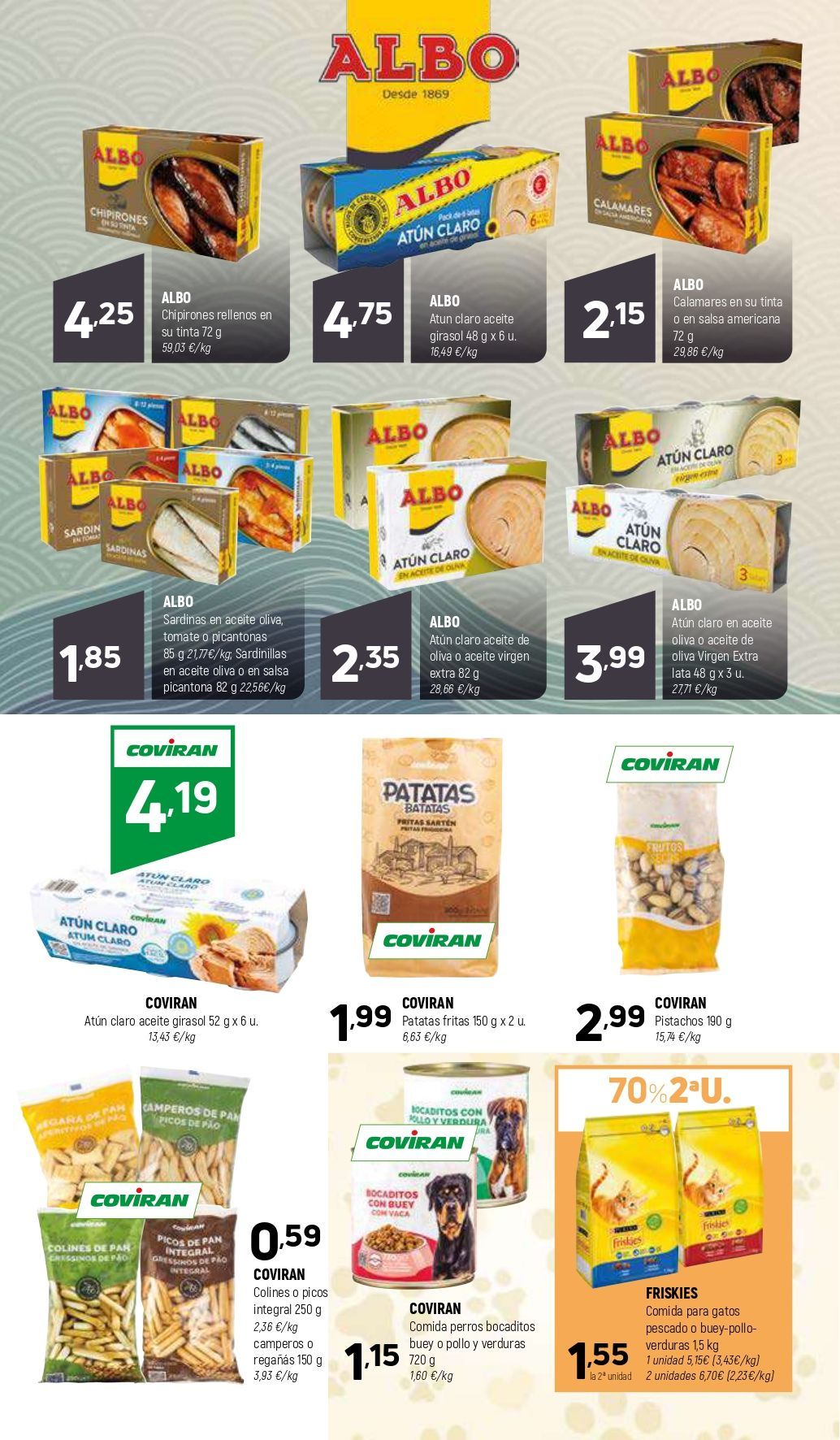 Un folleto de Albo muestra una variedad de productos a la venta.