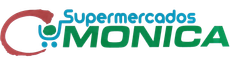 Logotipo de Supermercados Mónica, que presenta un icono de carrito de compras azul integrado con el texto verde "MONICA".