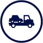Una grúa está remolcando un automóvil en un círculo azul.