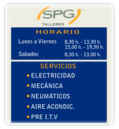 Un cartel que dice SPG Talleres.