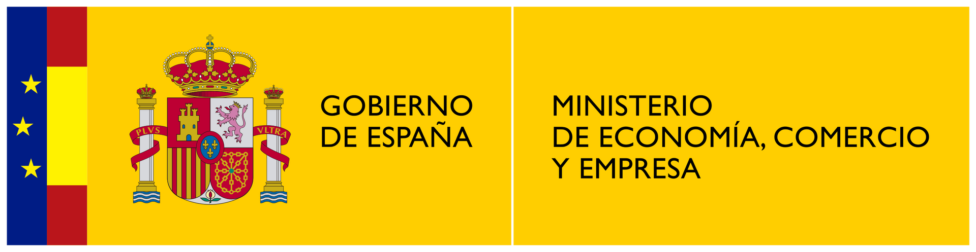 Spanish government emblem: flag with coat of arms and text 