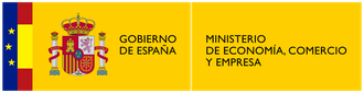 Spanish government emblem: flag with coat of arms and text 