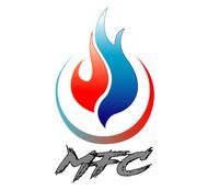 Logotipo de MFC con una llama estilizada en rojo y azul dentro de un anillo. Texto gris con pinceladas debajo.
