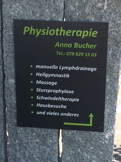 Schilder, Physiotherapie und manuelle Lymphdrainage Anna Bucher