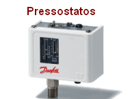 Um pressostato danfoss é mostrado em um fundo branco
