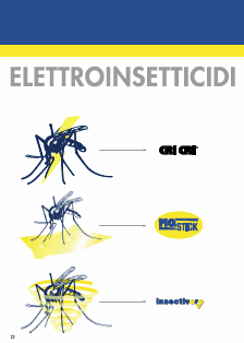 Um pôster azul e amarelo com três mosquitos
