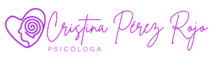 Logo rosa y lila de &ldquo;Cristina Perez Rojo Psic&oacute;loga&rdquo; con icono de cabeza y espiral.