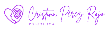 Logo rosa y lila de “Cristina Perez Rojo Psicóloga” con icono de cabeza y espiral.