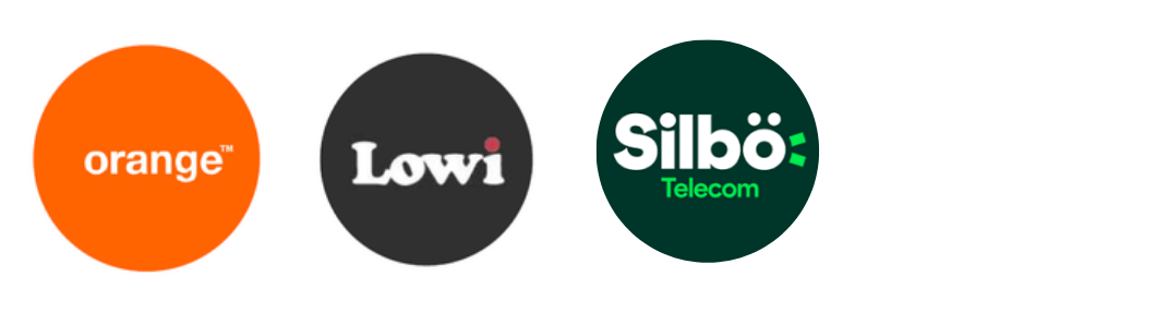 Logotipos de Orange, Lowi y Silbö: empresas de telecomunicaciones.