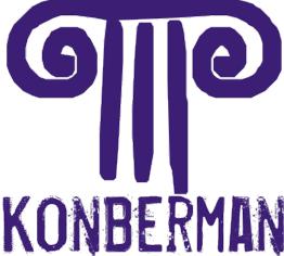Un logotipo morado y blanco para Konberman.