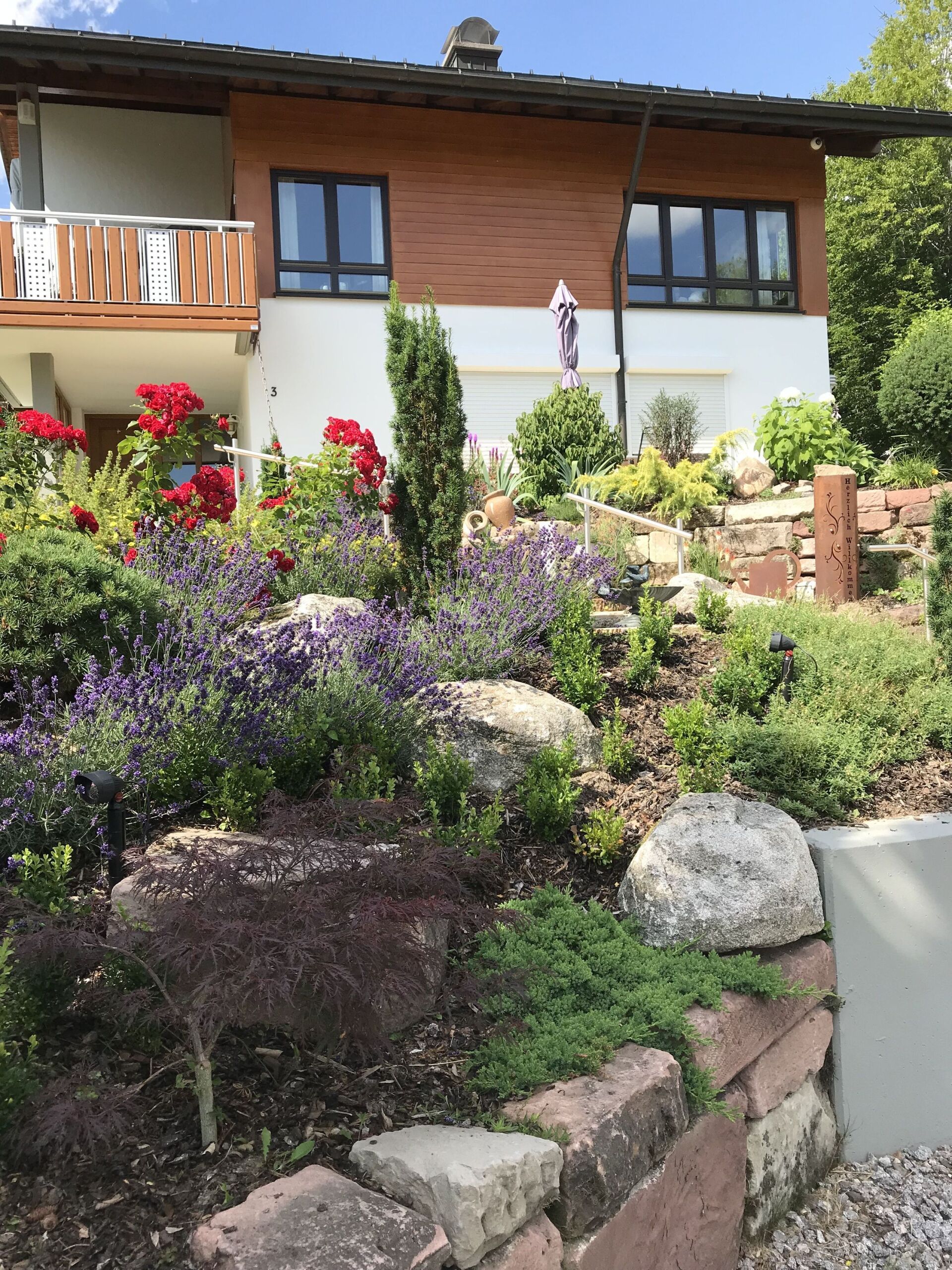 Garten mit Pflanzen und Steinen