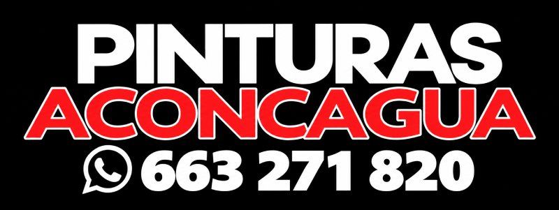 Logotipo de Pinturas Aconcagua en blanco y rojo, con el n&uacute;mero de WhatsApp 663 271 820 sobre fondo negro