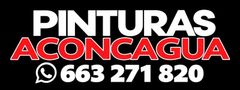 Logotipo de Pinturas Aconcagua en blanco y rojo, con el número de WhatsApp 663 271 820 sobre fondo negro