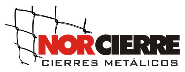 Logo de NORCIERRE en rojo, negro y gris con el texto “CIERRES METÁLICOS” y una cuadrícula inclinada.