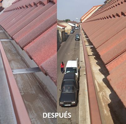 Una foto de antes y después de una canaleta con la palabra después en la parte inferior.