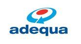 Un logotipo azul y rojo de adequa sobre un fondo blanco.