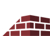 Mur de briques rouges en construction sur fond blanc