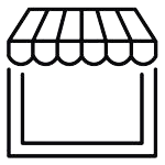 Un icono en blanco y negro de una tienda con un toldo.