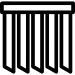 Un icono en blanco y negro de una persiana sobre un fondo blanco.