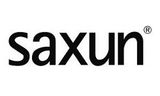 Un logotipo en blanco y negro para saxun sobre un fondo blanco.