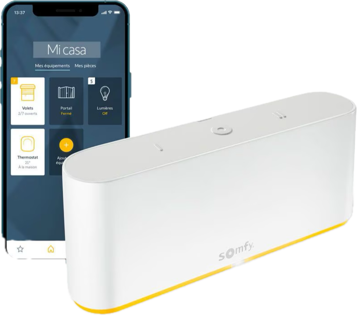 Una caja blanca con la palabra somfy.
