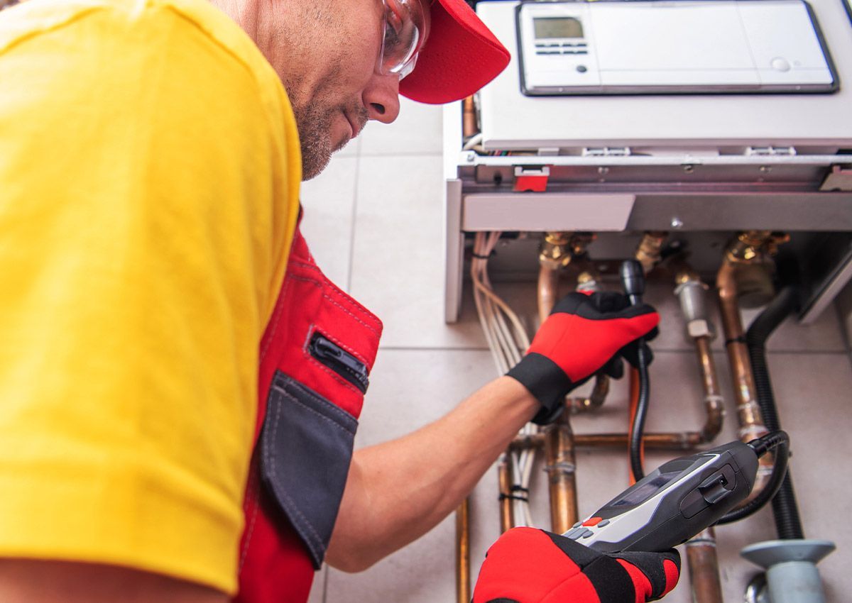 Plombier travaillant sur un chauffe-eau