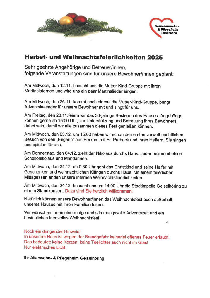 Weihnachtsfeierlichkeiten 2025