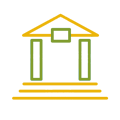 Un dibujo lineal de un edificio con techo y columnas.