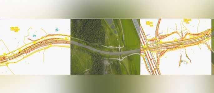 eine Collage aus drei Bildern einer Straße mit unscharfem Hintergrund.