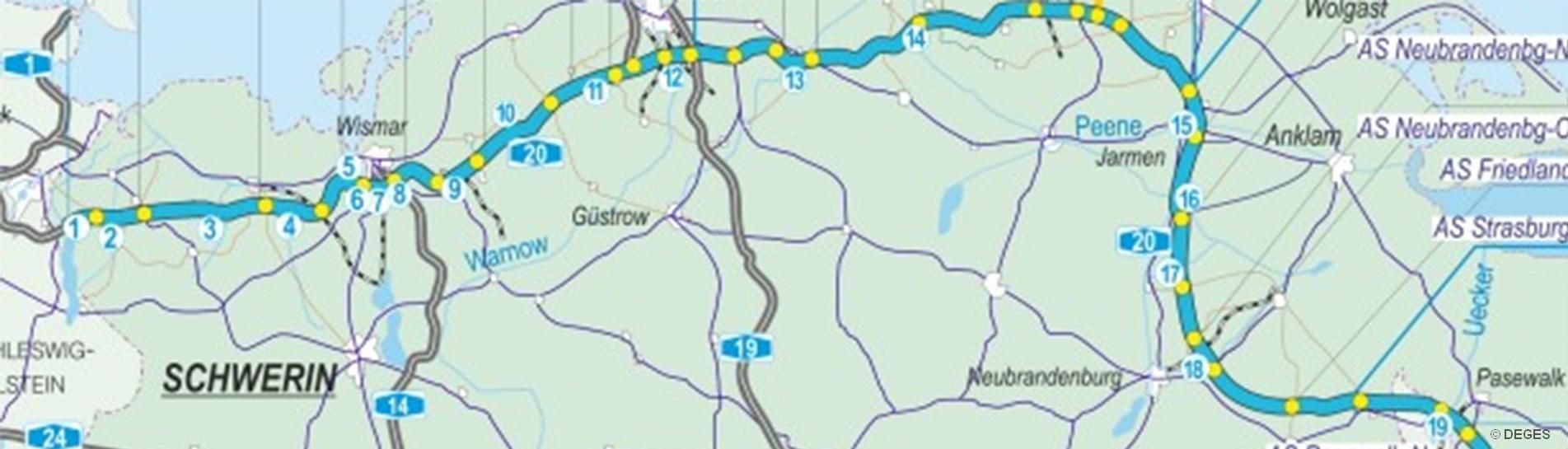 Eine Nahaufnahme einer Deutschlandkarte mit Straßen und Städten