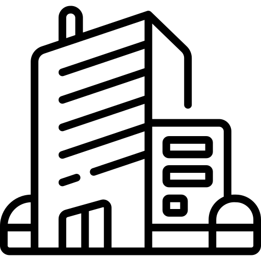 ein schwarz-weißes Symbol eines Gebäudes mit Dach.