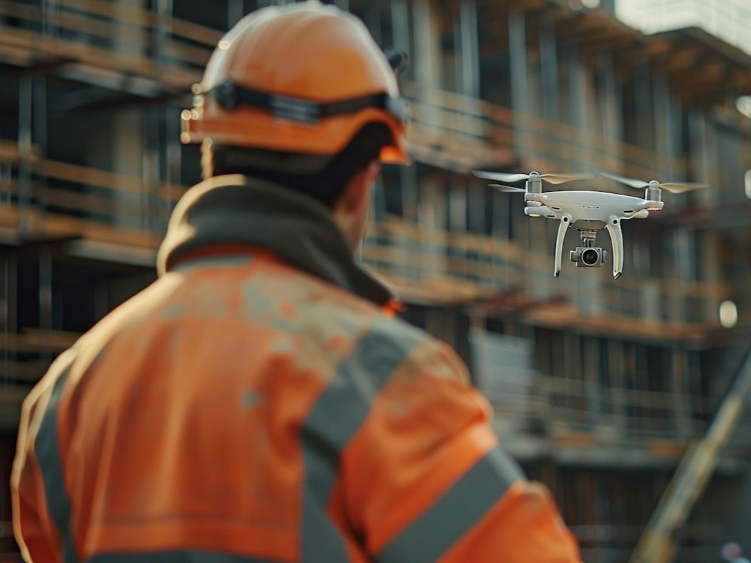 Vermessungsingenieur des BLOM Vermessungsbüro Hannover führt Vermessung via Drone durch  